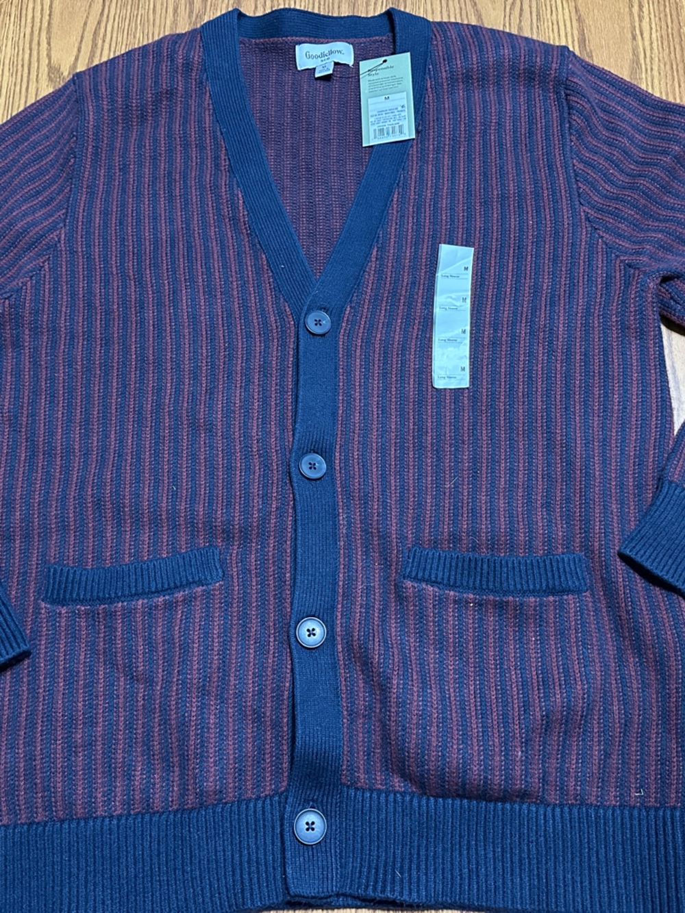 Goodfellow & Co Navy and Burgundy Striped Button-Front Cardigan